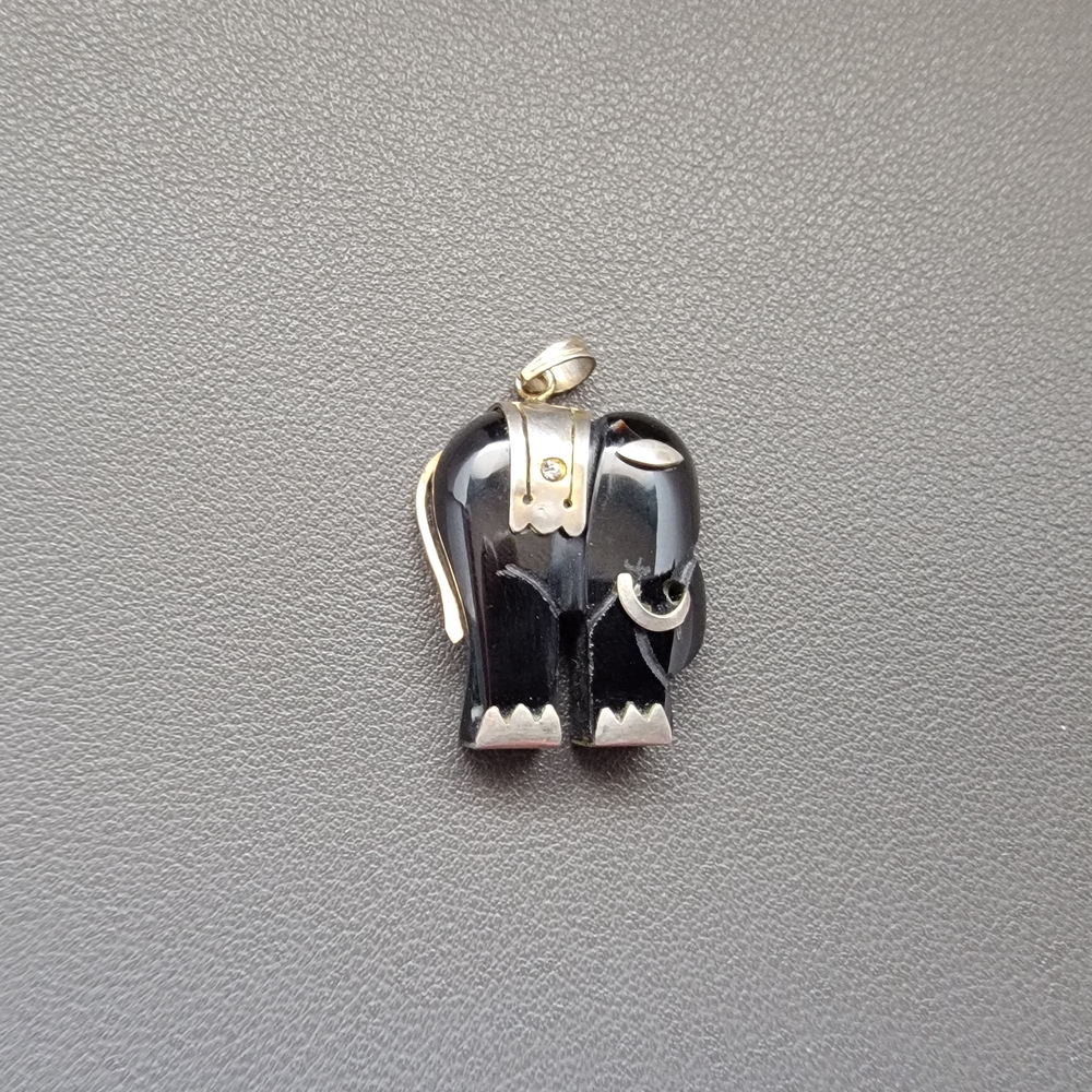 Black Onyx Elephant Pendant | Sterling Silver Animal Talisman Charm